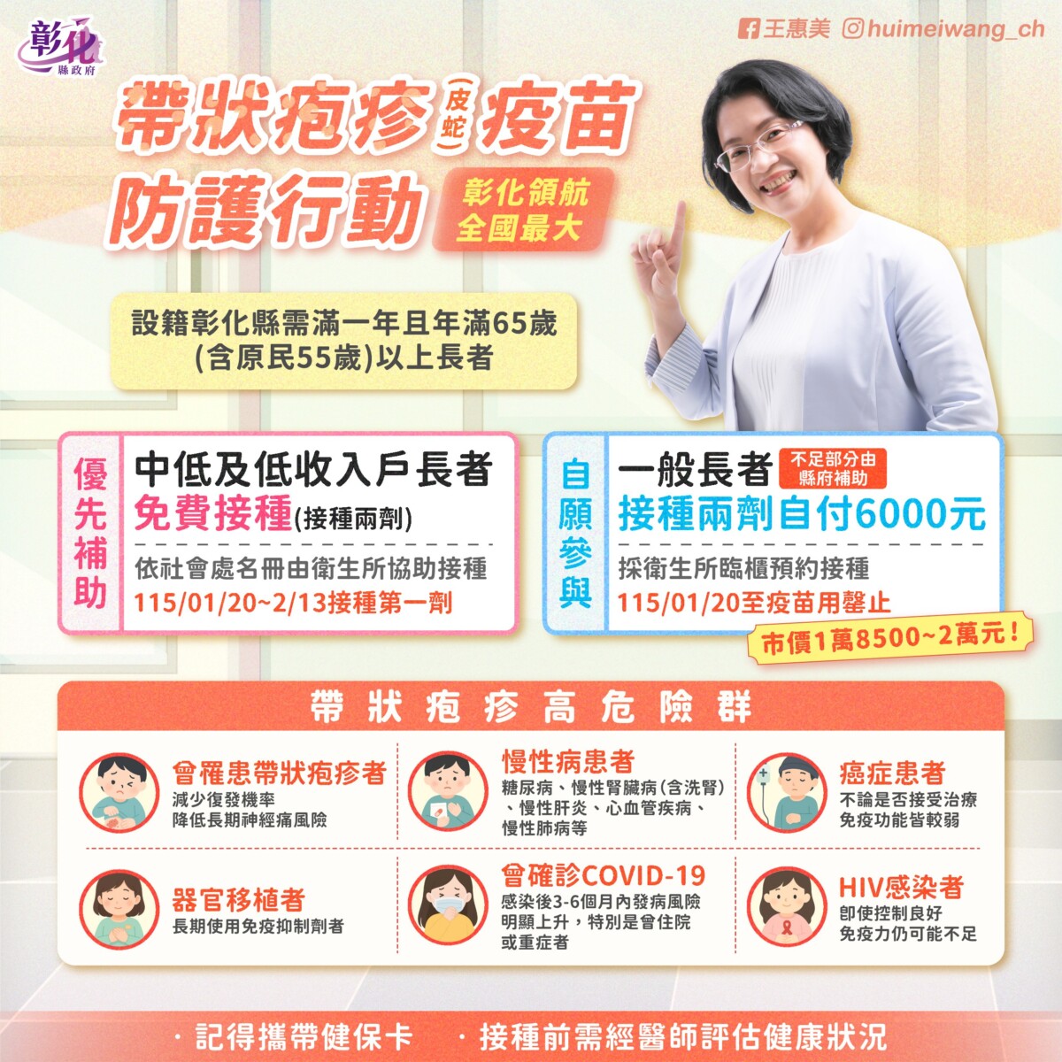 彰化縣啟動帶狀疱疹（皮蛇）疫苗補助　萬名長者享兩劑完整防護3