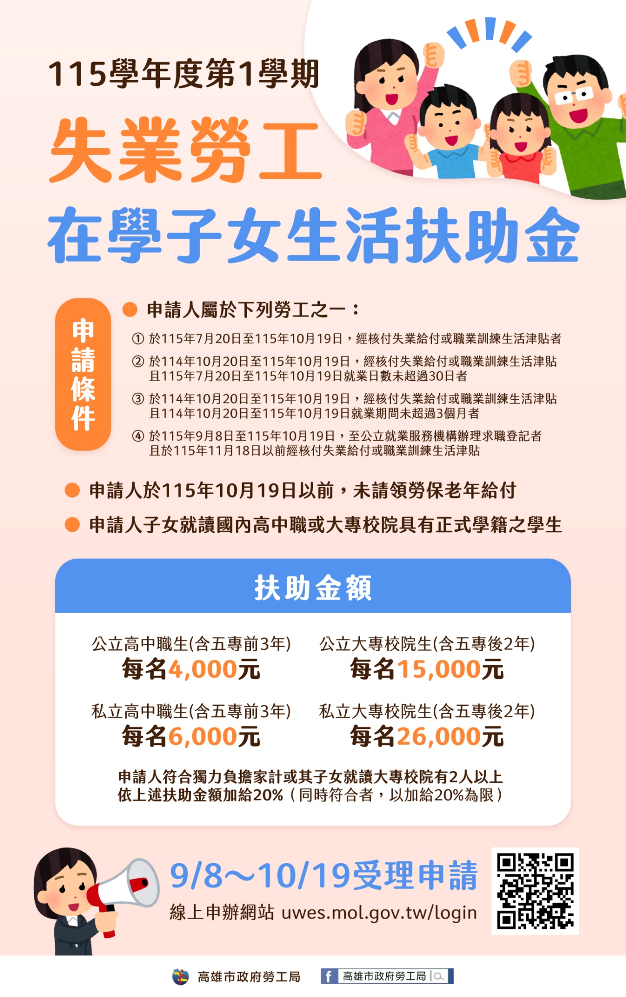 失業衝擊不讓孩子停下求學路　新制在學子女生活扶助金開放申請