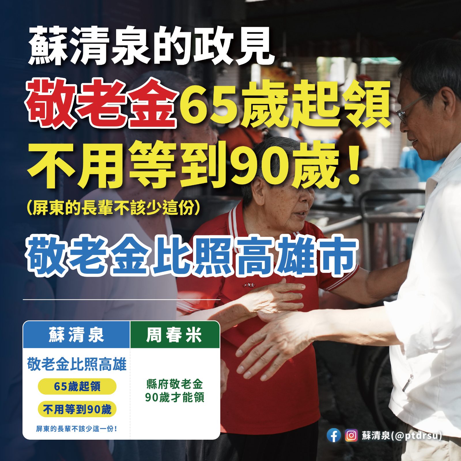 蘇清泉重陽節拋敬老福利政見　主張敬老年金門檻從90歲降至65歲